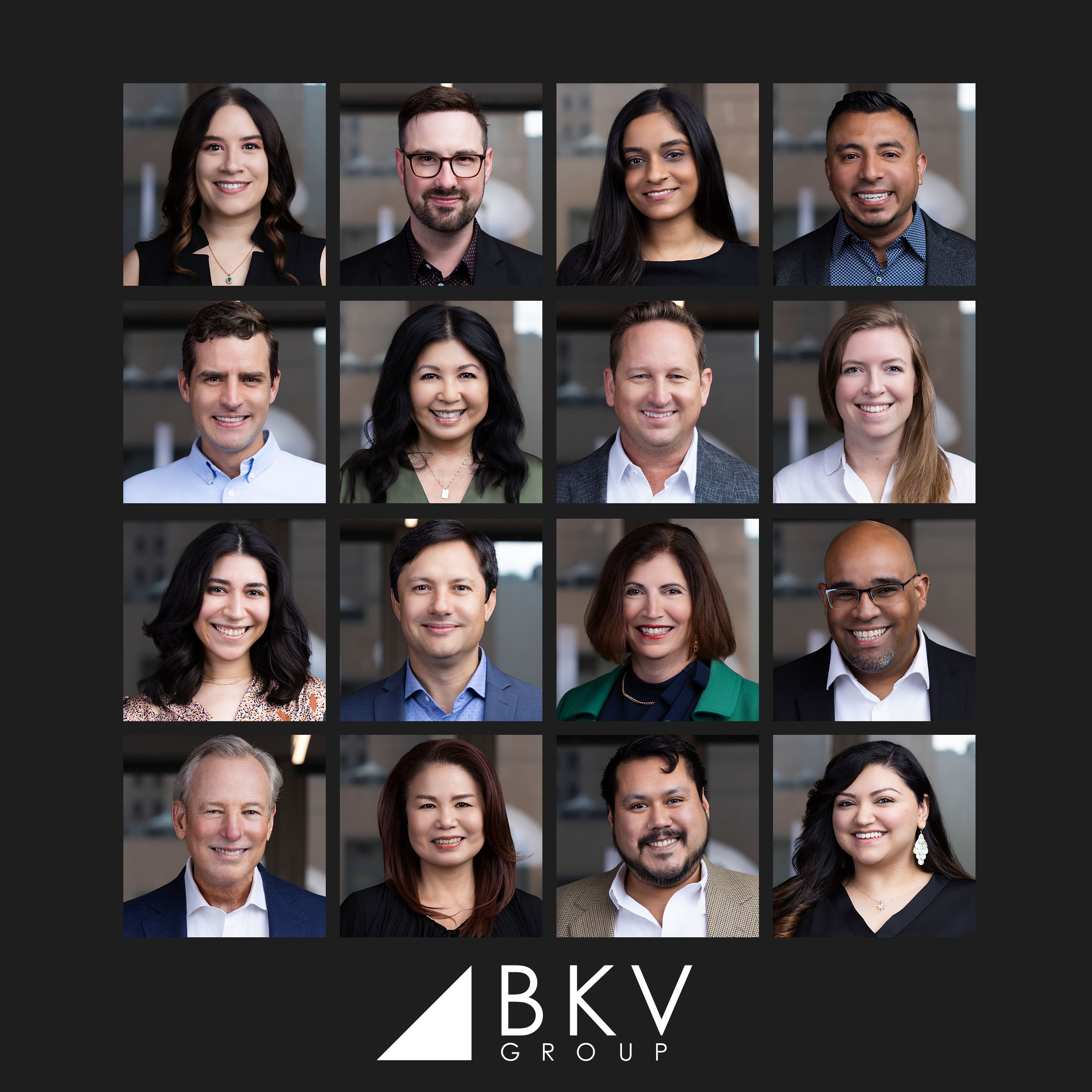 BKV Group team headshot collage — 16 corporate headshots