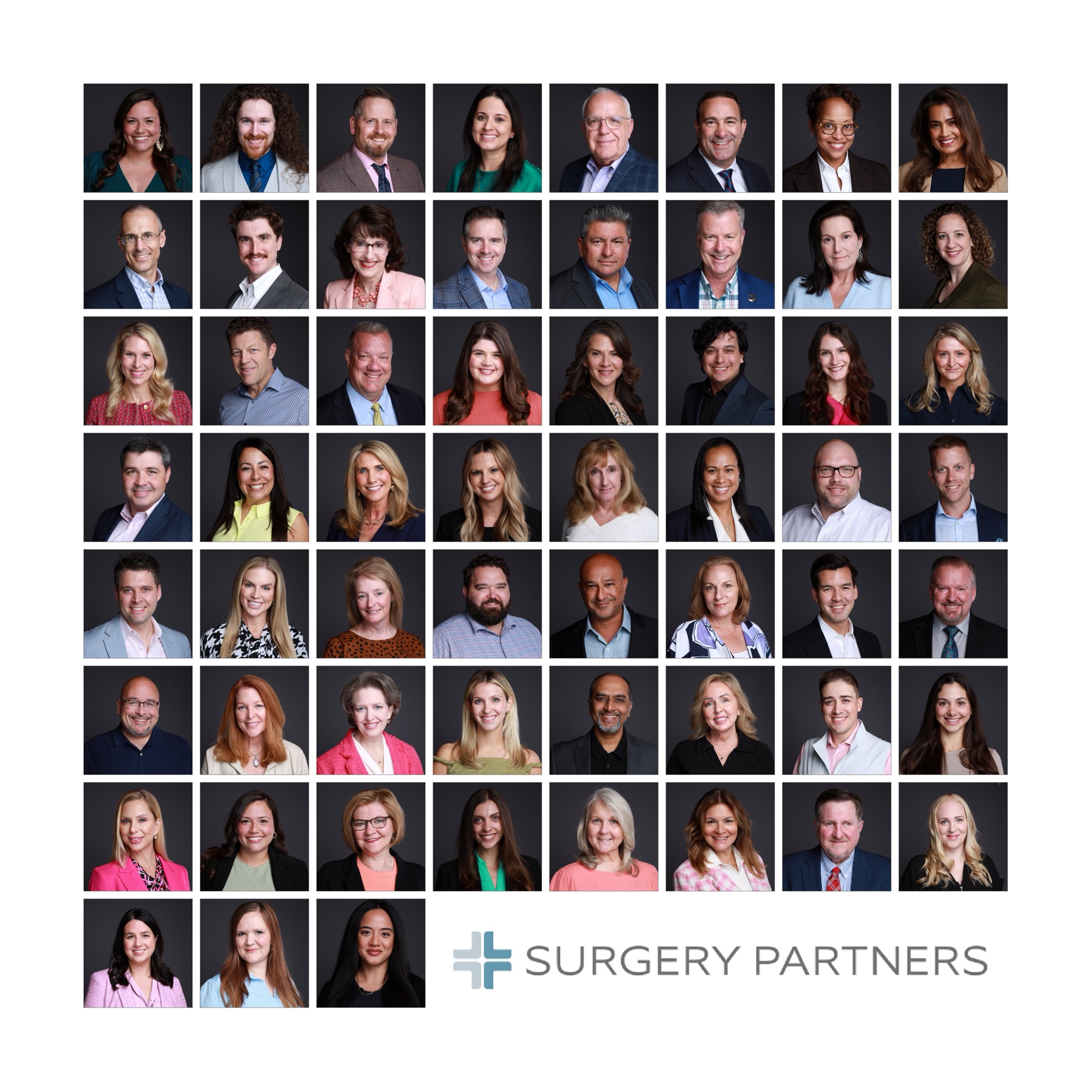 Surgery Partners team headshot collage — large group corporate headshots Dallas